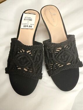 Bandolino Black Crochet Slide Mules